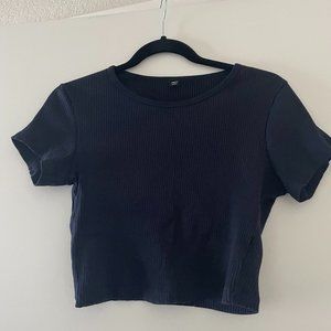 Uniqlo Navy Blue Ribbed Crop Top, Size S